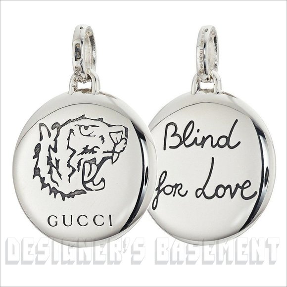 GUCCI Sterling Silver round TIGER Head BLIND FOR LOVE pendant charm New in Box - Picture 3 of 9